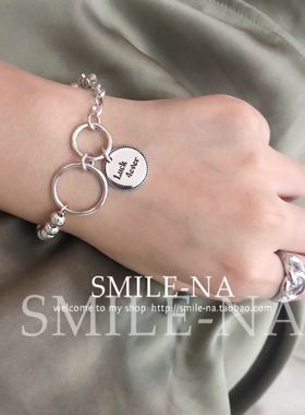 韩国进口925纯银拼接女圆圈银珠