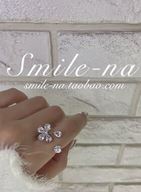 设计师款纯银镶锆石水滴开口戒指