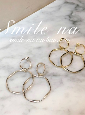 韩国进口纯银不规则拼接夸张耳圈