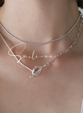 韩国进口小众S925纯银不规则拼色时尚几何Y字长款项链女锁骨链