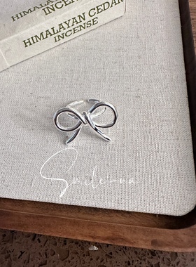 韩国进口小众设计款925纯银蝴蝶结时尚可爱夸张开口戒指指环女