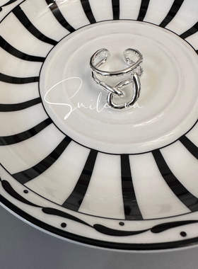 韩国进口小众设计款925纯银实心打结双层时尚百搭开口戒指指环