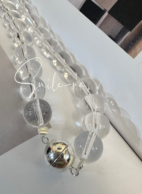 韩国进口925纯银磁吸扣天然透白水晶串珠百搭时尚圆珠项链锁骨链