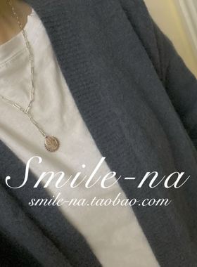 东大门纯银圆牌字母回形针毛衣链