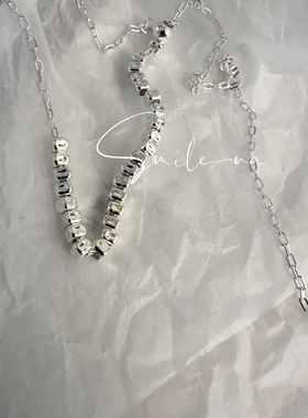 韩国进口小众款S925纯银不规则碎银子可调节项链女锁骨链颈链