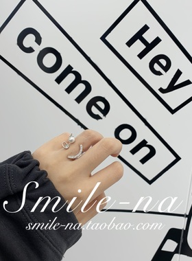 纯银微笑镶嵌锆石珍珠开口戒指