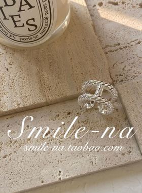 韩国进口ins设计师款麻花纹h戒指