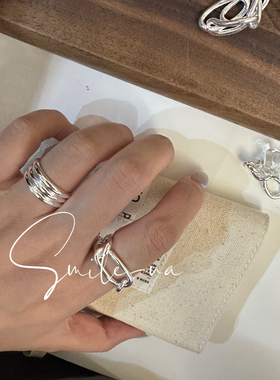 韩国进口S925纯银多层时尚三圈食指时尚百搭戒指指环