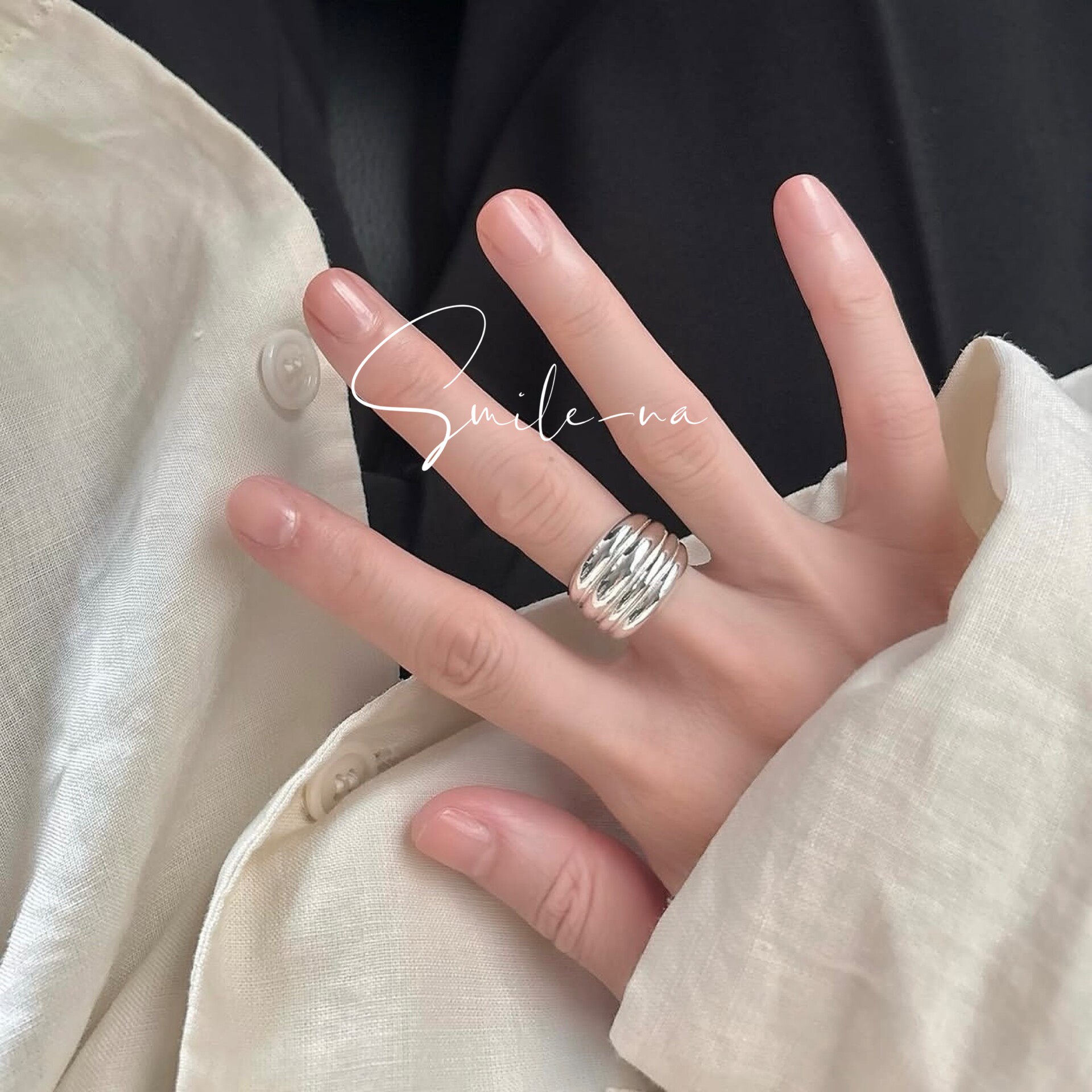 South Korea imported S925 sterling silver niche design wide opening multi-layer design ring fashionable and versatile ring
