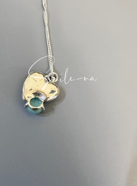 韩国进口小众设计925纯银凹凸面爱心镶嵌天然宝石吊坠毛衣链项链