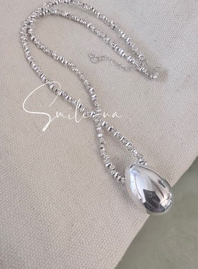 韩国进口925纯银重工碎银水滴吊坠天然不规则真多麻项链锁骨链女
