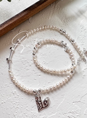 天然淡水珍珠项链爱心锁骨链韩国