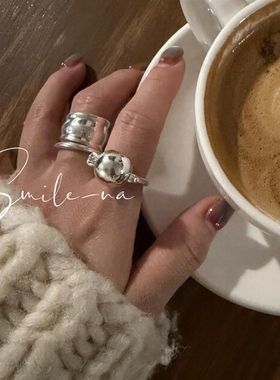 韩国进口S925纯银小众设计款圆球戒指转运珠银球戒指 女指环