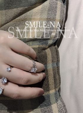 韩国设计师款纯银指关节方钻戒指