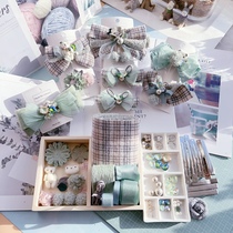 Fresh Grey Green Teddy Suede Plaid Hair Accessories Material Composition Wood Wood DIY Community Handmade Butterfly Knot Hair Clip