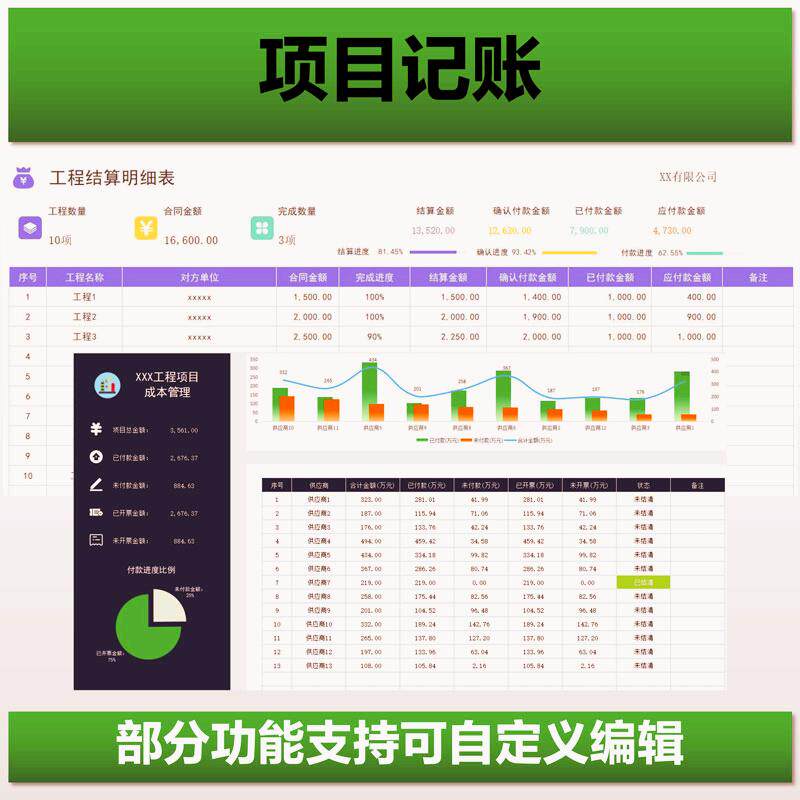 建筑工程项目预算记账出纳内账合同登记租赁劳务成本管理系统软件
