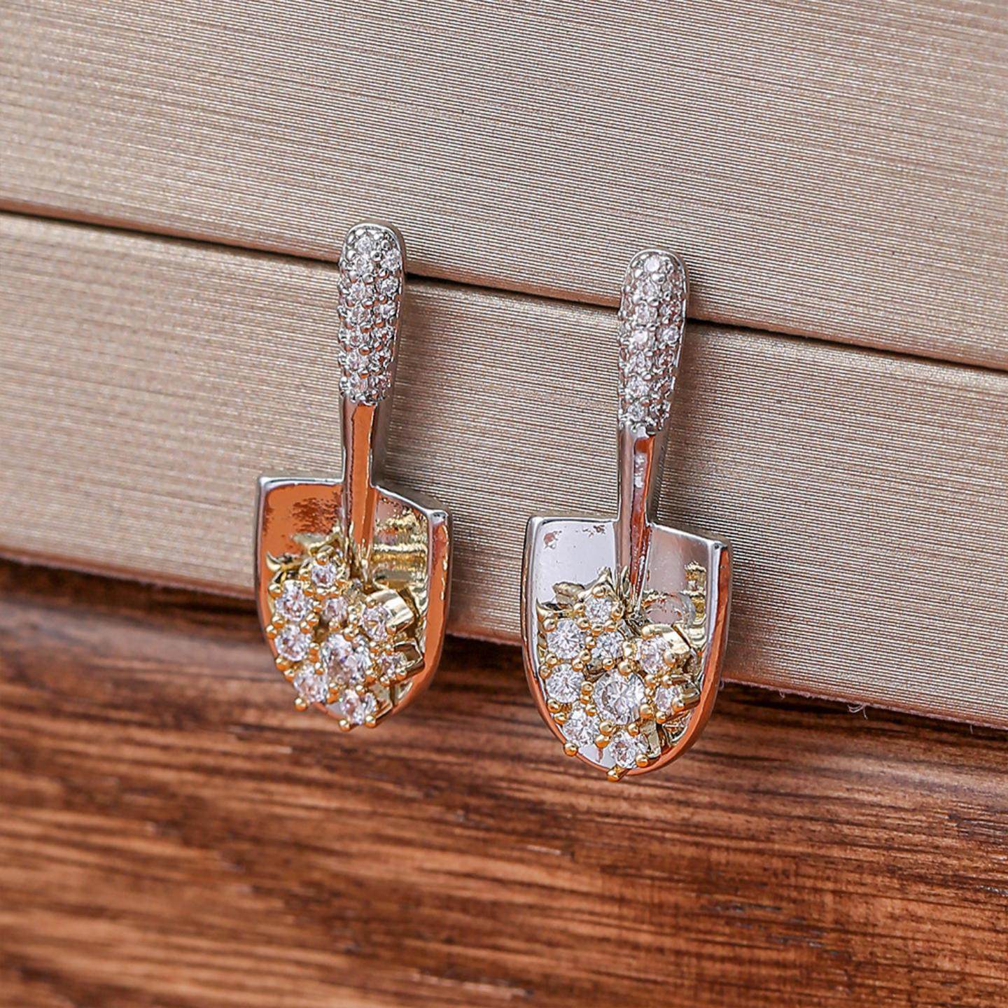 2026新款个性设计锆石铲子银耳钉925纯银针小众轻奢时尚通勤耳饰,淘宝优惠券,粉丝福利购,淘宝优惠卷