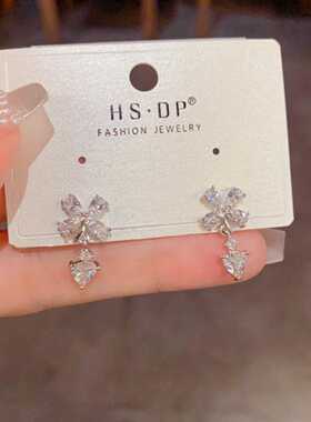925银针锆石花瓣水滴超闪耳钉