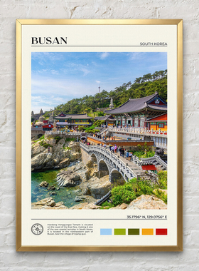 韩国釜山海岸寺庙玄关装饰画复古摄影小众艺术创意高级感挂画