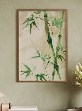 青竹幽影客厅卧室沙发自然植物新中式中国风装饰画挂画艺术框油画