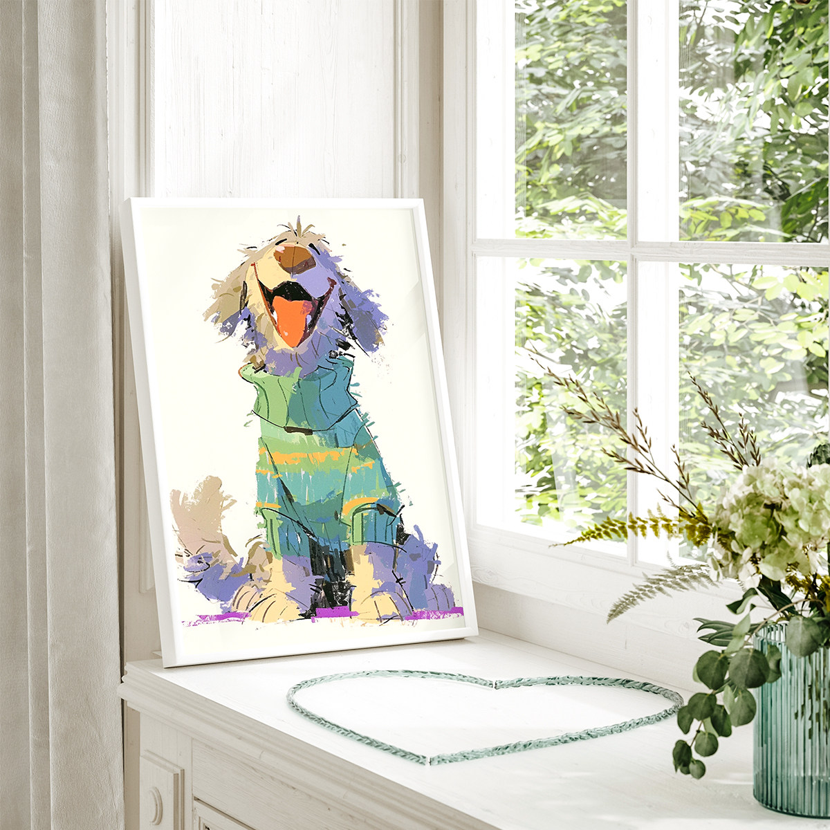 逗趣小狗客厅卧室沙发动物狗卡通漫画装饰画挂画艺术框油画壁画,淘宝优惠券,粉丝福利购,淘宝优惠卷