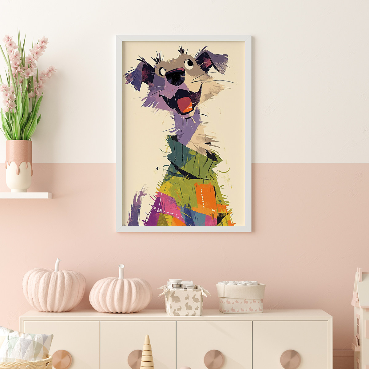 逗趣小狗客厅卧室沙发动物狗卡通漫画装饰画挂画艺术框油画壁画,淘宝优惠券,粉丝福利购,淘宝优惠卷