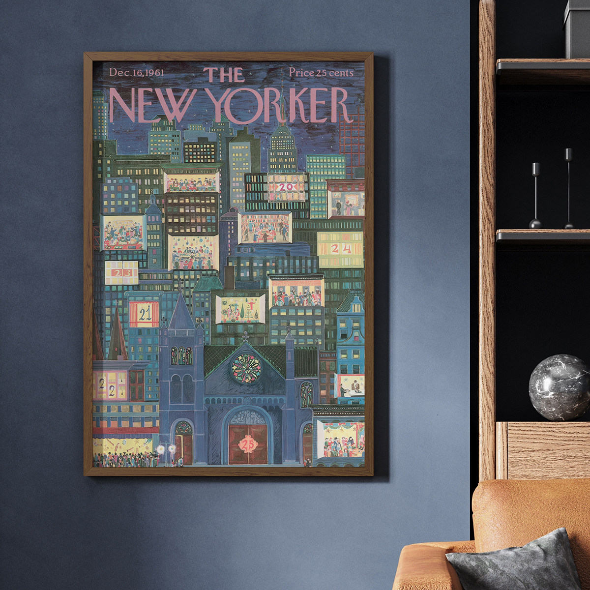 The New Yorker圣诞节插画客厅卧室沙发装饰画挂画艺术框油画壁画,淘宝优惠券,粉丝福利购,淘宝优惠卷