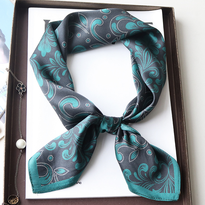 68cm中方巾真丝素缎复古墨绿色腰果桑蚕丝丝巾中国风礼物古典头巾 - 图1