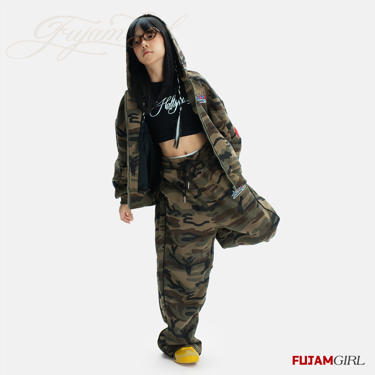 FUJAM儿童街舞潮牌迷彩开衫连帽卫衣女童爵士服宽松美式复古外套,淘宝优惠券,粉丝福利购,淘宝优惠卷