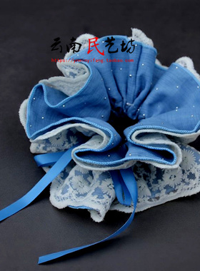 新中式蝴蝶结蓝色大肠发圈