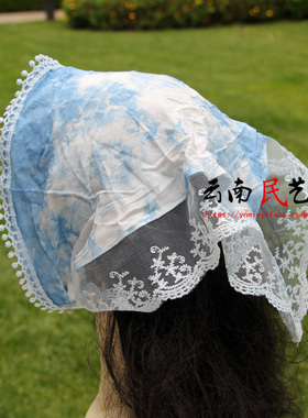 云南民族风大理扎染蓝染女士头巾
