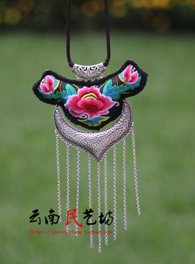 混合材质布艺马鞭链女刺绣花