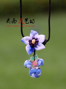 布艺麻绳女扎染蓝染项链