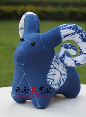 云南民族风扎染蓝染布艺家装摆件