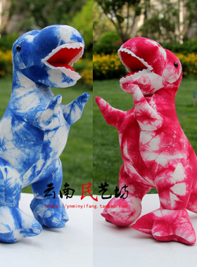 大理手工扎染蓝染霸王龙蓝色红色