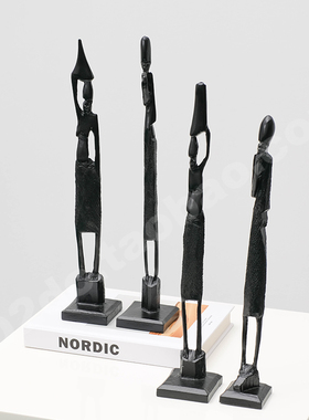 中古侘寂部落人像雕塑组合样板间售楼处玄关书柜金属装饰品摆件