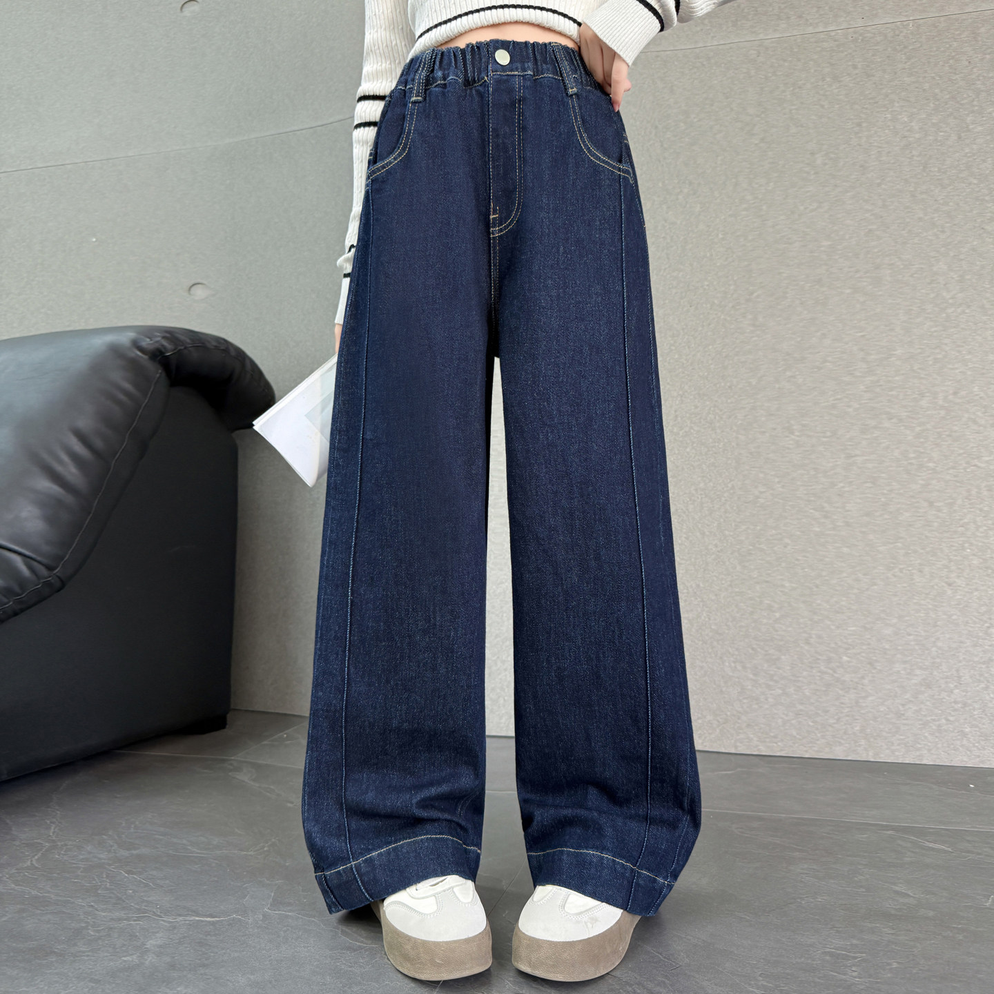 女童春秋牛仔裤2026新款洋气休闲阔腿裤松紧腰长裤子,淘宝优惠券,粉丝福利购,淘宝优惠卷