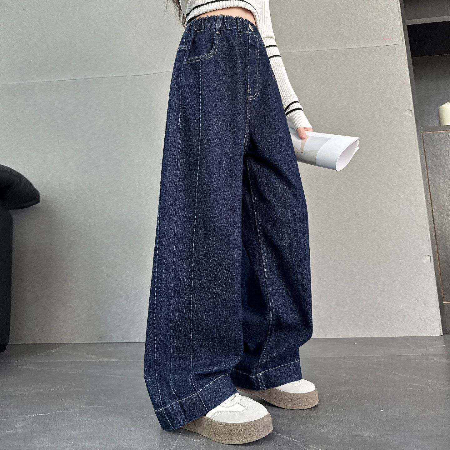 女童春秋牛仔裤2026新款洋气休闲阔腿裤松紧腰长裤子,淘宝优惠券,粉丝福利购,淘宝优惠卷