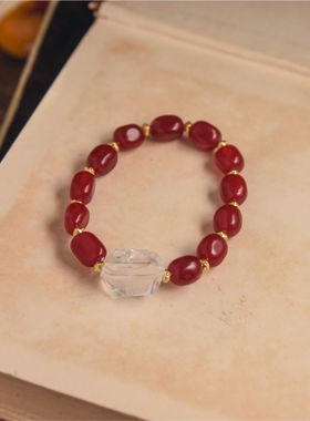 天然气质百搭优化红宝石手链复古