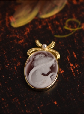 天然玛瑙卡梅奥浮雕吊坠项链