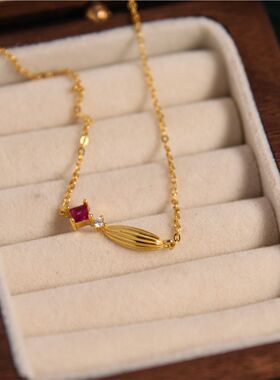 红宝石纯银包金项链耳环套装