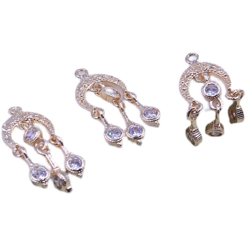 DIY耳环耳饰配件材料 锆石微镶三环吊坠挂件手工饰品流苏发簪璎珞 - 图3