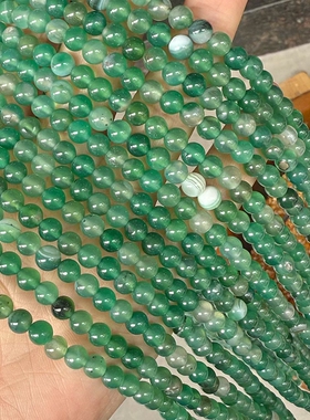 DIY4-12mm天然玛瑙绿色条纹散珠