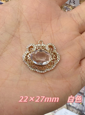 DIY铜铸保色镶嵌稀土玻璃锆石如意长命锁吊饰diy发冠璎珞项链配件