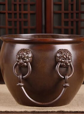 苏工黄铜仿古招财故宫缸家居客厅檀香香炉创意狮头聚宝盆风水摆件