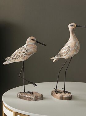 复古长腿海鸟桌面装饰摆件木质工艺品海洋风海鸟海鸥家居餐厅饰品