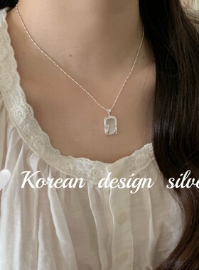 韩国东大门ins风设计饰品 S925纯银气质方形白贝母米粒项链高级