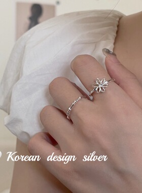 韩版简约小众高级感指环 S925纯银ins风线条缠绕花朵戒指女款叠