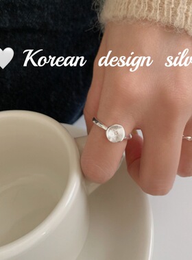 2025春夏爆款韩版饰品 S925纯银椭圆拉丝凹面戒指可调节女款指环