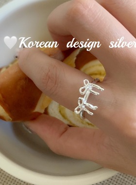 韩国ins冷淡 风S925纯银精致百搭款蝴蝶结戒指女款小众设计指环